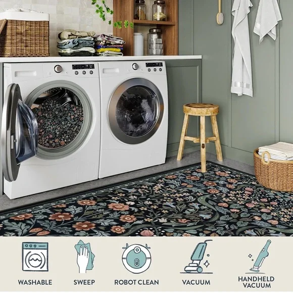 🆕 Dark Green Moody Rug 3’ x 5’ MACHINE WASHABLE Rug - Picture 4 of 7